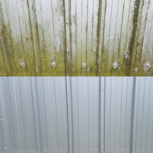 Before and after picture of softwashing