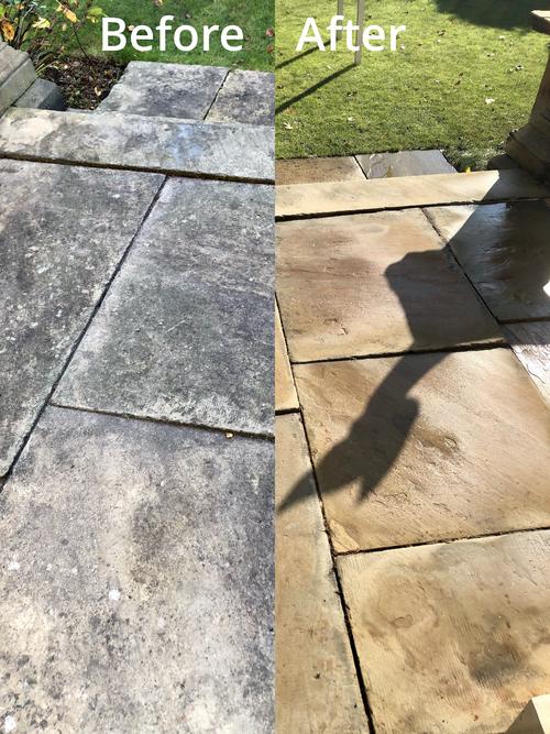 Before and after picture of softwashing