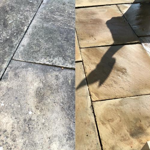 Before and after picture of softwashing