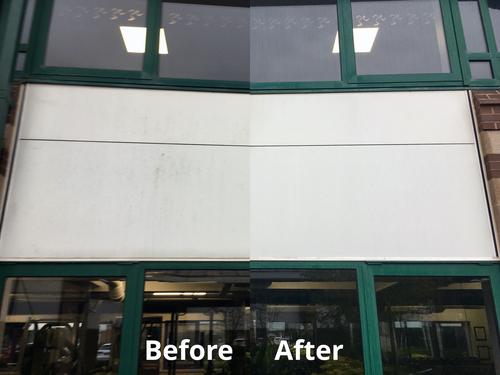 Before and after picture of softwashing